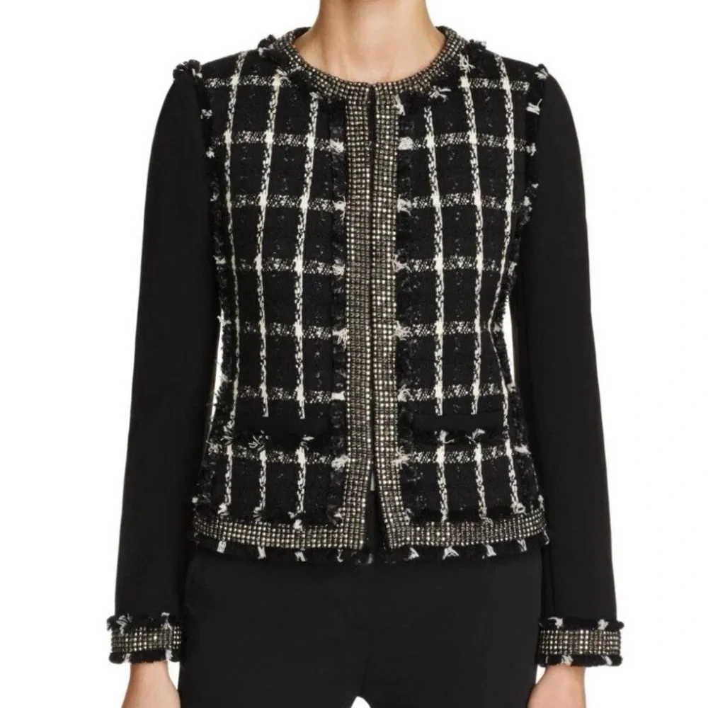 Tory Burch Marisol Black Holiday Stitch Plaid Gorgeous Jacket Size 6